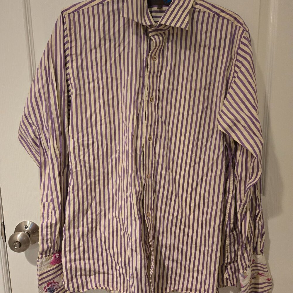 Ted Baker Joker Button Down Shirt White Purple Striped 16/40.5